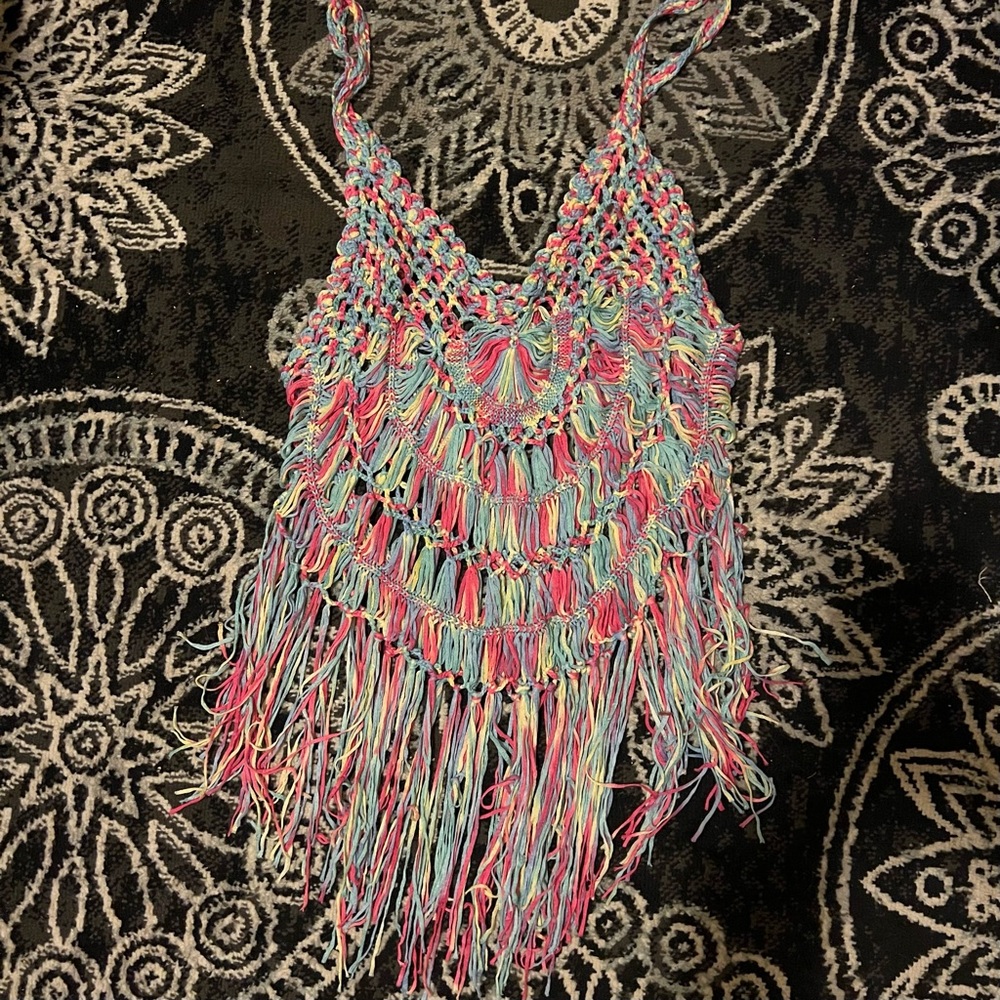 Multi Colored Crochet Beach Cover Up XL